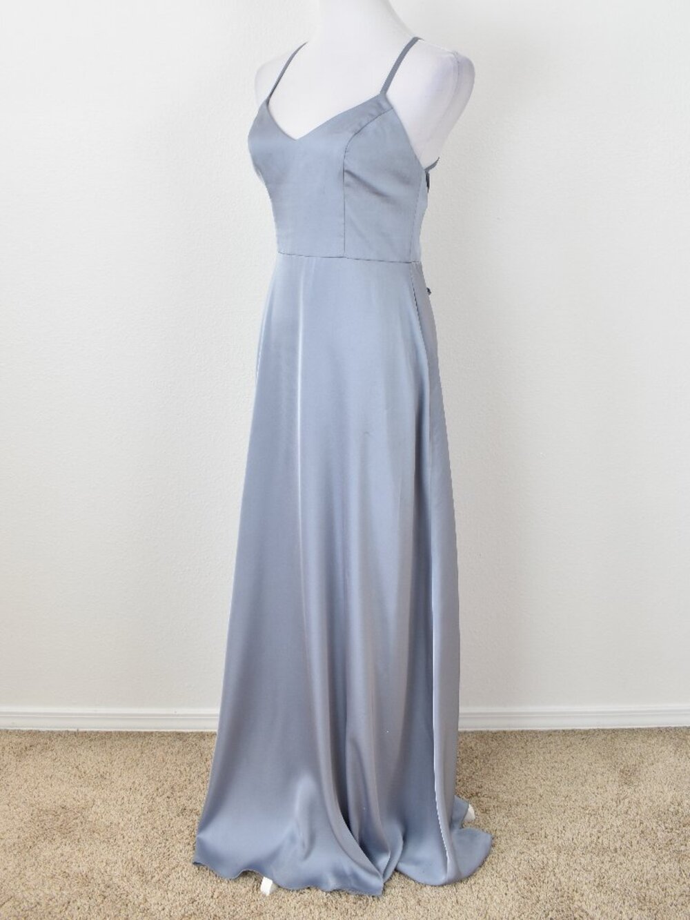 Azazie Mei Dusty Blue Metallic Satin Formal Dress - 4 - Picture 3 of 11